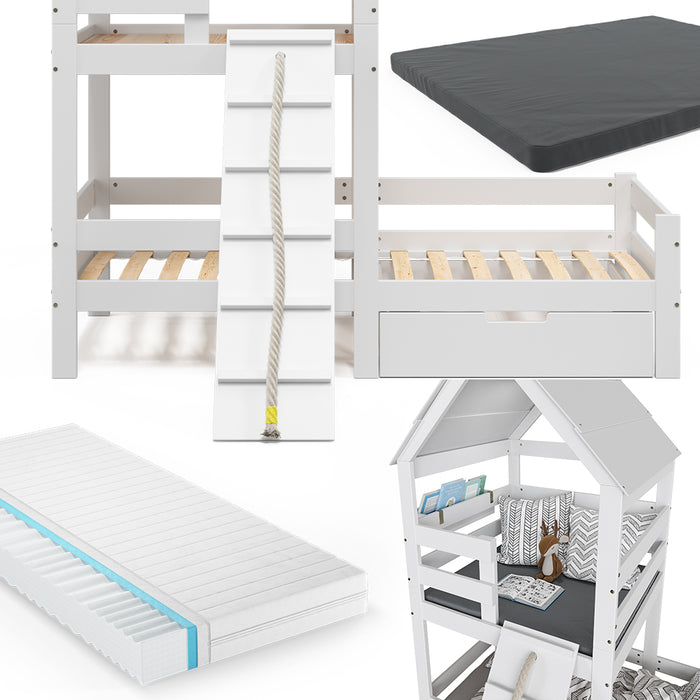 Vitalispa Letto montessori bambini Bianco 90x200 cm con 2 materassi e cassetto