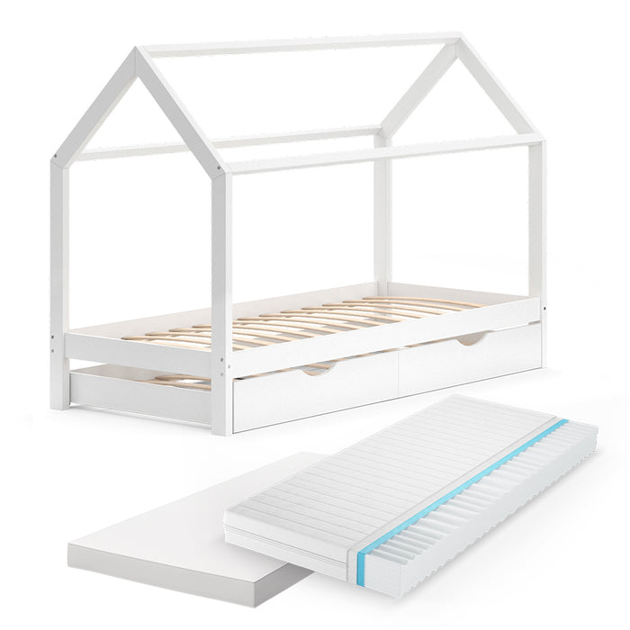 Vitalispa Letto da casa Bianco 90x200 cm con letto per ospiti e 2 materassi