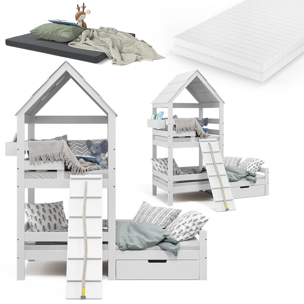 Vitalispa Letto montessori bambini Bianco 90x200 cm con 2 materassi e cassetto