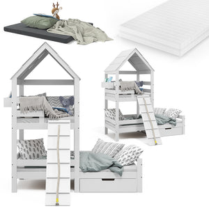 Vitalispa Letto montessori bambini Bianco 90x200 cm con 2 materassi e cassetto