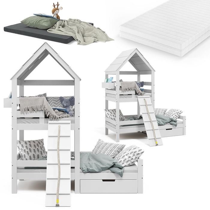 Vitalispa Letto montessori bambini Bianco 90x200 cm con 2 materassi e cassetto