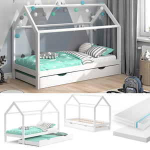 Vitalispa Letto da casa Bianco 90x200 cm con letto per ospiti e 2 materassi