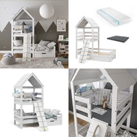 Vitalispa Letto montessori bambini Bianco 90x200 cm con 2 materassi e cassetto