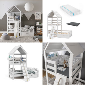 Vitalispa Letto montessori bambini Bianco 90x200 cm con 2 materassi e cassetto