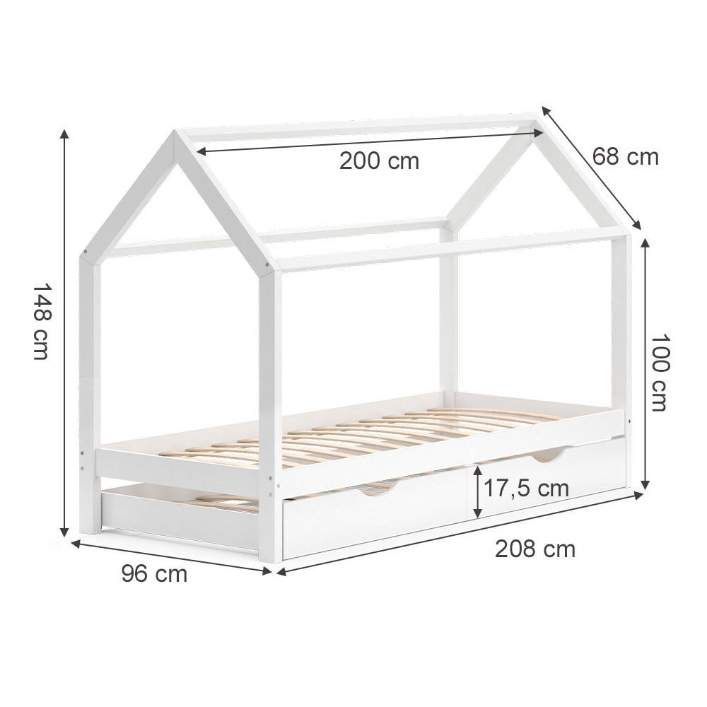 Vitalispa Letto da casa Bianco 90x200 cm con letto per ospiti e 2 materassi