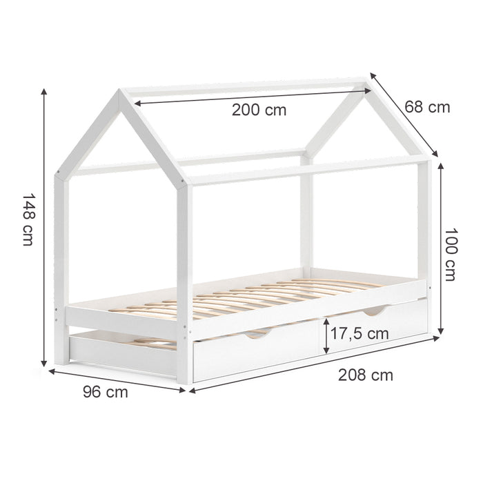 Vitalispa Letto da casa Bianco 90x200 cm con letto per ospiti e 2 materassi