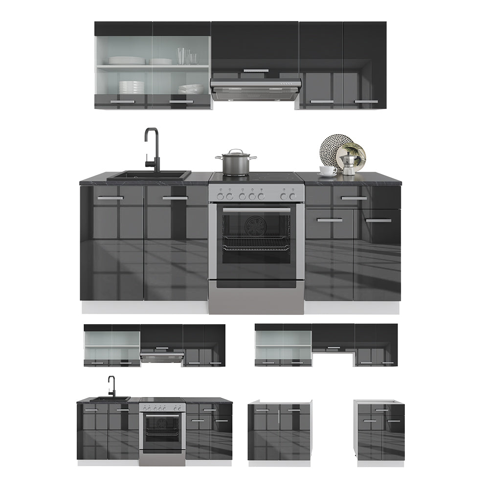 Vicco Cucina componibile Antracite lucido/bianco 200 cm , PL Rovere