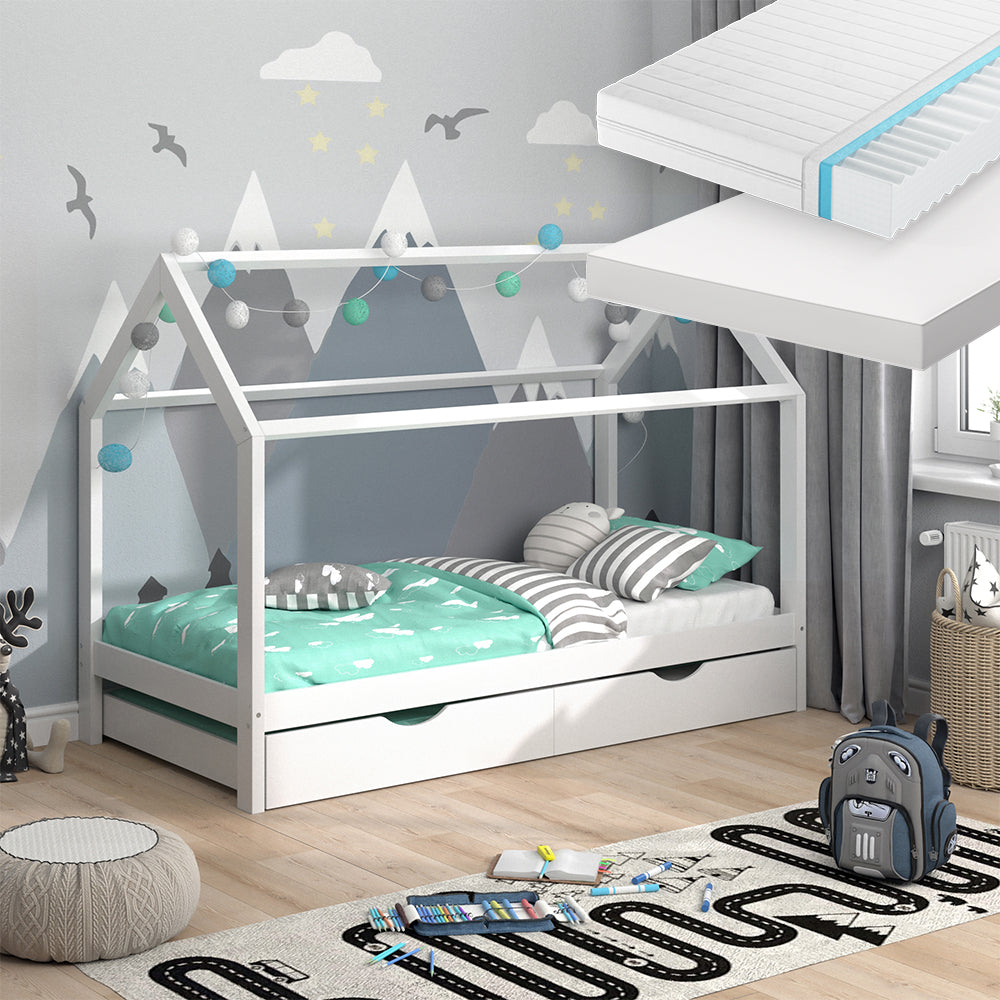 Vitalispa Letto da casa Bianco 90x200 cm con letto per ospiti e 2 materassi