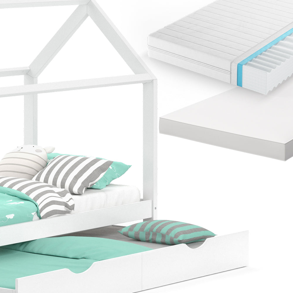 Vitalispa Letto da casa Bianco 90x200 cm con letto per ospiti e 2 materassi