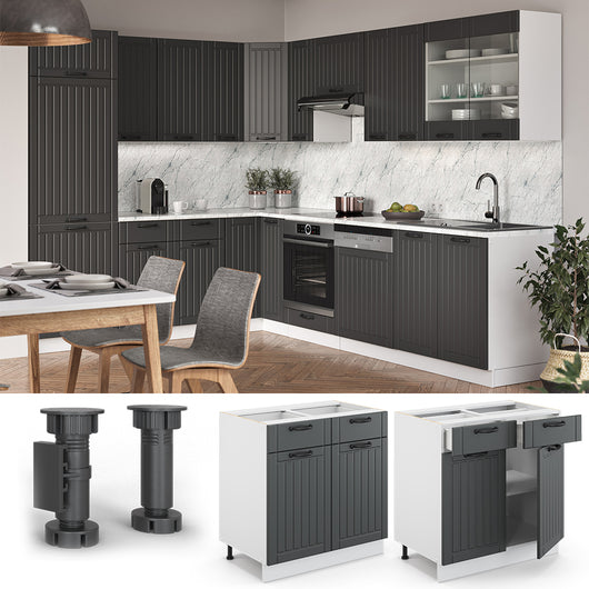 Vicco Mobiletto base per cucina Antracite casa di campagna 80 cm , PL Rovere