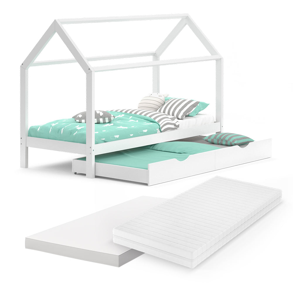 Vitalispa Letto da casa Bianco 90x200 cm con letto per ospiti e 2 materassi