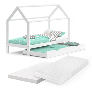 Vitalispa Letto da casa Bianco 90x200 cm con letto per ospiti e 2 materassi