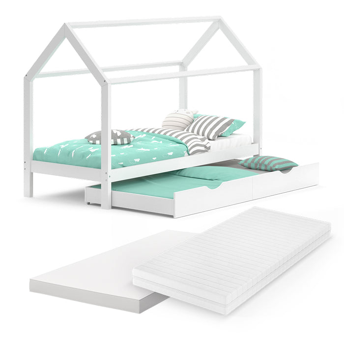 Vitalispa Letto da casa Bianco 90x200 cm con letto per ospiti e 2 materassi