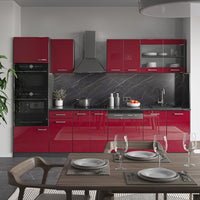 Vicco Cucina componibile Rosso lucido/antracite 300 cm con armadio alto, PL Marmo