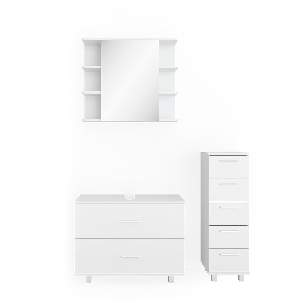 Vicco Set mobili bagno Bianco 3 parti, con mobile midi