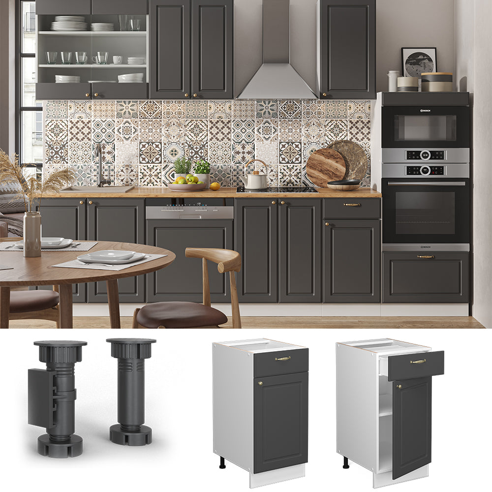 Vicco Mobiletto base per cucina Antracite-oro 40 cm senza piano di lavoro