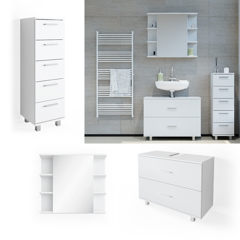 Vicco Set mobili bagno Bianco 3 parti, con mobile midi