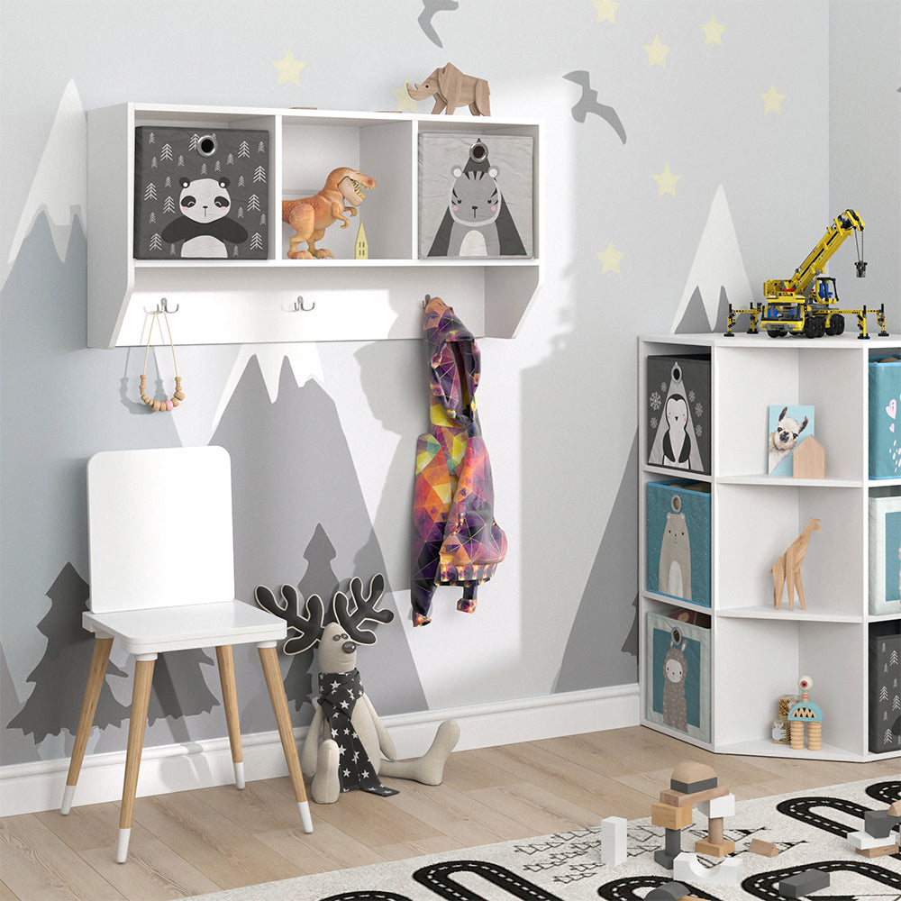 Vicco Scaffale a muro per bambini Bianco 31 x 56 cm con 2 scatole pieghevoli opt.1