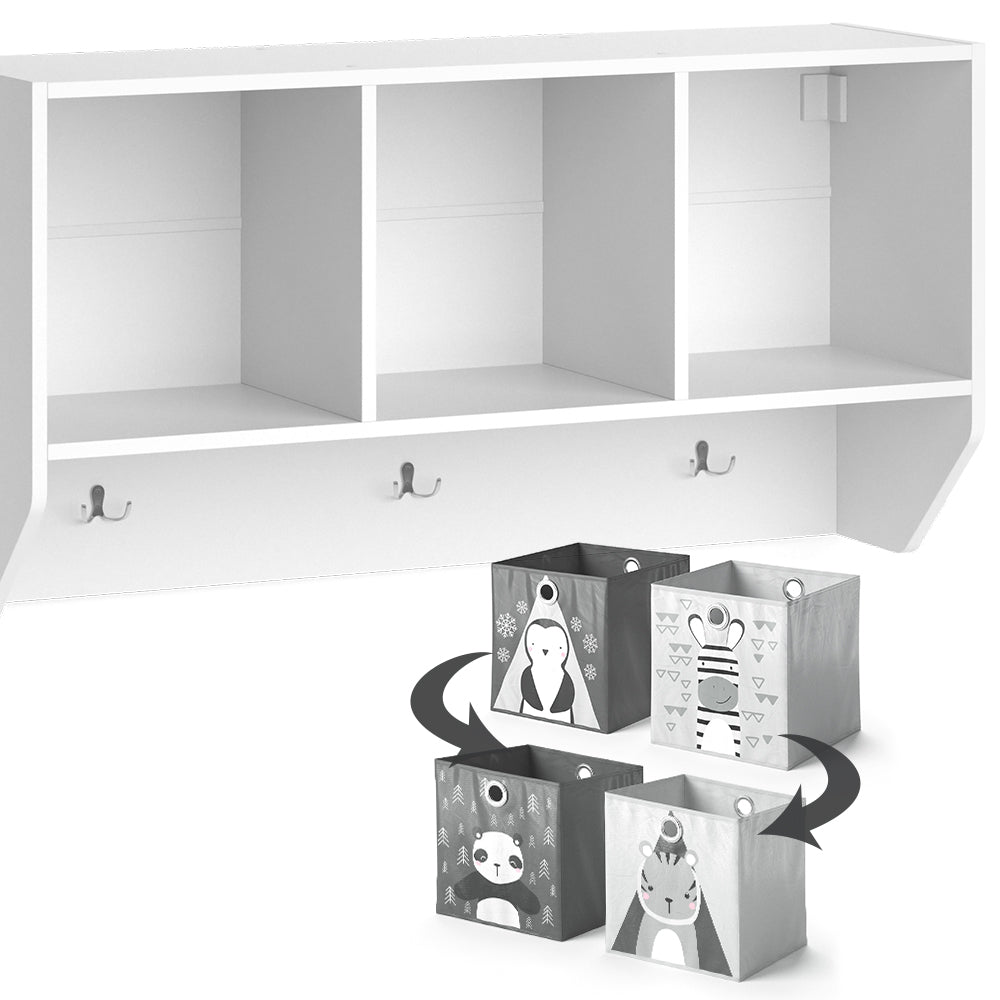 Vicco Scaffale a muro per bambini Bianco 31 x 56 cm con 2 scatole pieghevoli opt.1