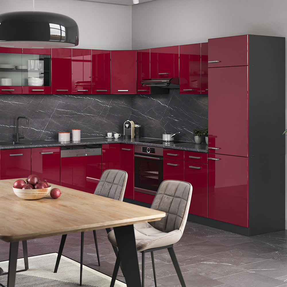 Vicco Cucina angolare completa Rosso lucido/antracite 287 x 60 cm , PL Rovere