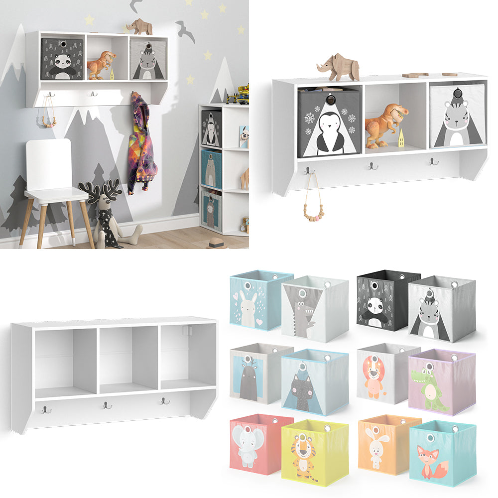 Vicco Scaffale a muro per bambini Bianco 31 x 56 cm con 2 scatole pieghevoli opt.1