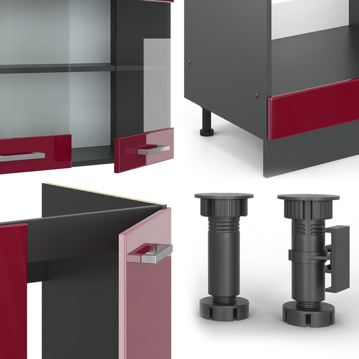 Vicco Cucina angolare completa Rosso lucido/antracite 287 x 60 cm , PL Antracite