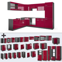 Vicco Cucina angolare completa Rosso lucido/antracite 287 x 60 cm , PL Antracite