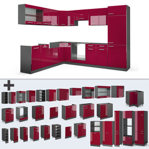 Vicco Cucina angolare completa Rosso lucido/antracite 287 x 60 cm , PL Rovere