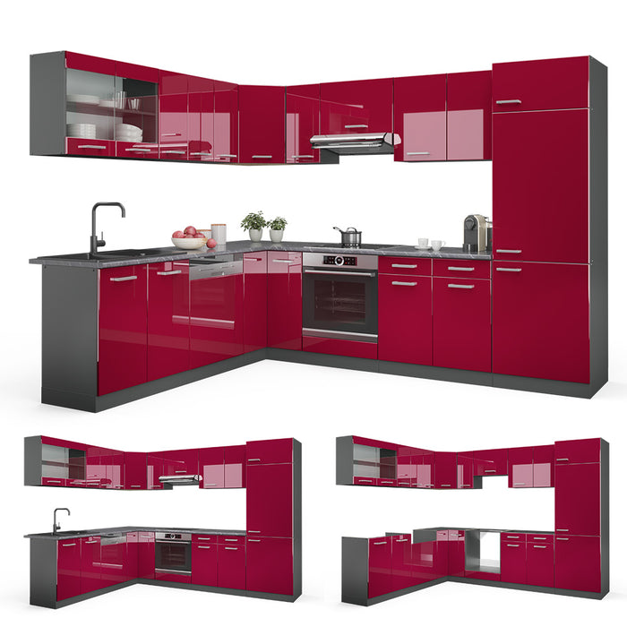 Vicco Cucina angolare completa Rosso lucido/antracite 287 x 60 cm , PL Marmo