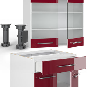 Vicco Cucina completa Bordeaux lucido/bianco 140 cm , PL Marmo