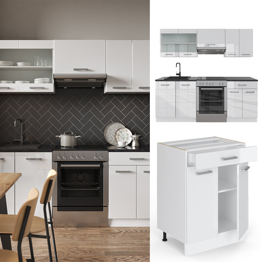 Vicco Cucina componibile Bianco lucido/bianco 200 cm senza piano di lavoro