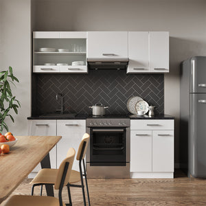 Vicco Cucina componibile Bianco lucido/bianco 200 cm senza piano di lavoro