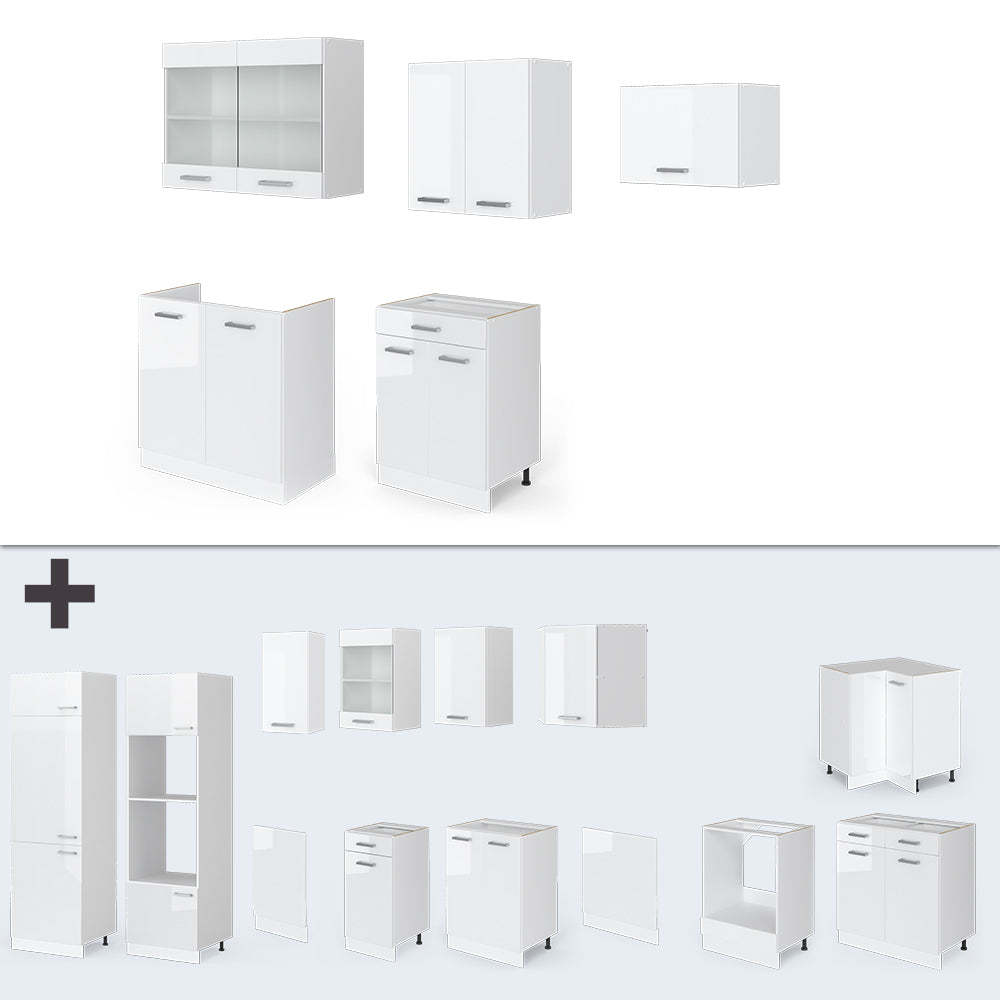 Vicco Cucina componibile Bianco lucido/bianco 200 cm senza piano di lavoro
