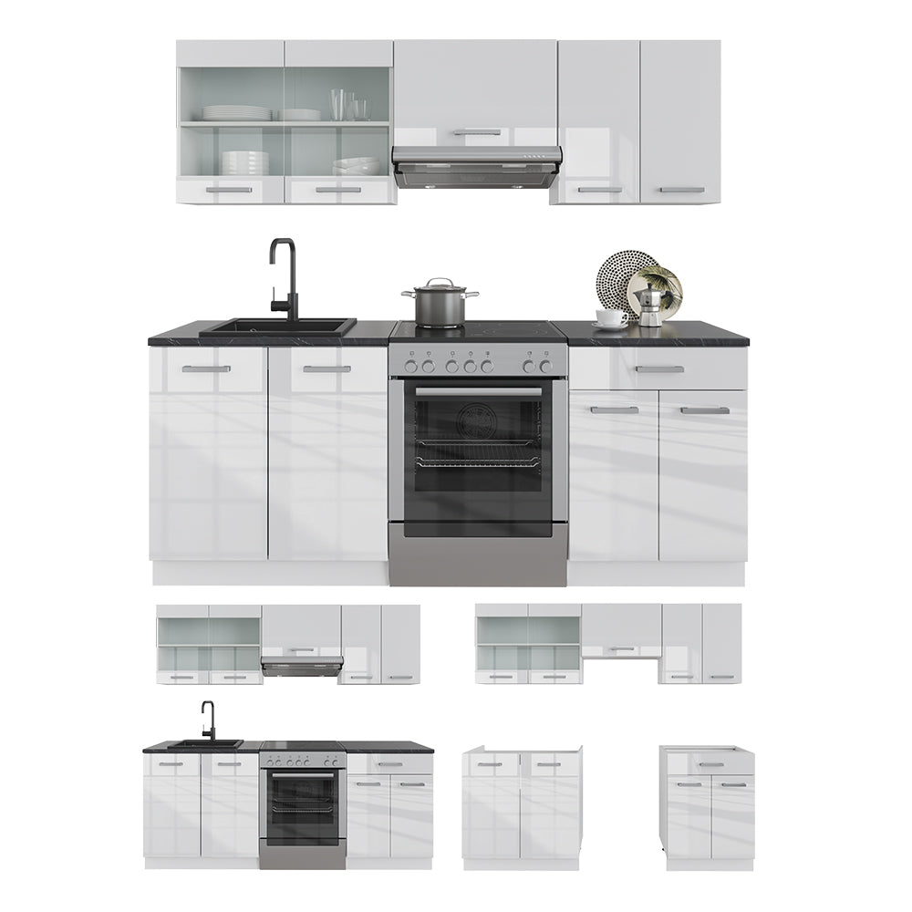 Vicco Cucina componibile Bianco lucido/bianco 200 cm senza piano di lavoro