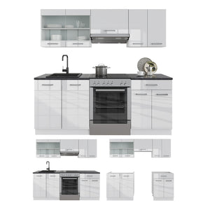 Vicco Cucina componibile Bianco lucido/bianco 200 cm senza piano di lavoro