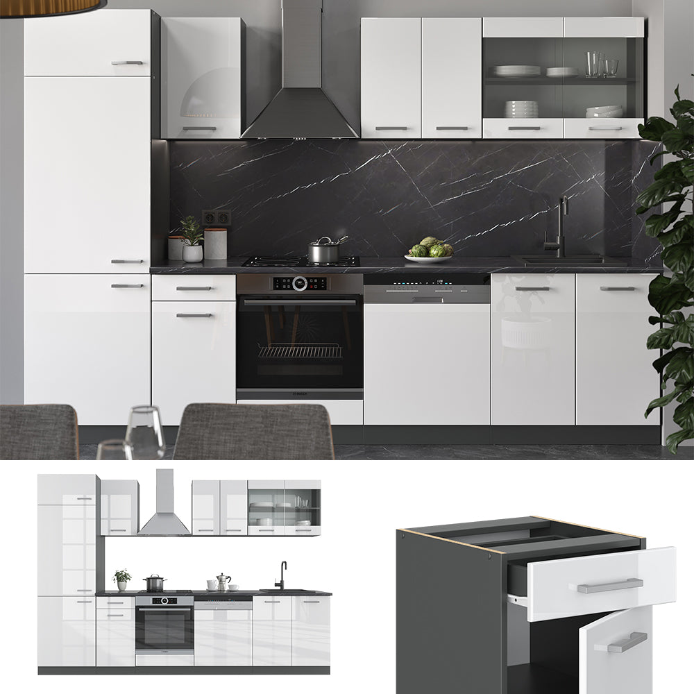 Vicco Cucina componibile Bianco lucido/antracite 300 cm , PL Antracite