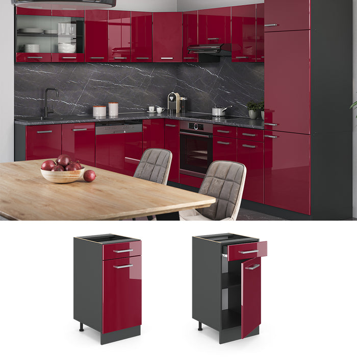 Vicco Mobiletto base per cucina Rosso lucido 40 cm , PL Rovere