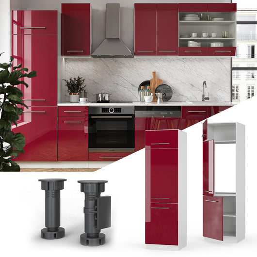 Vicco Armadio frigorifero Rosso bordeaux lucido 60 cm