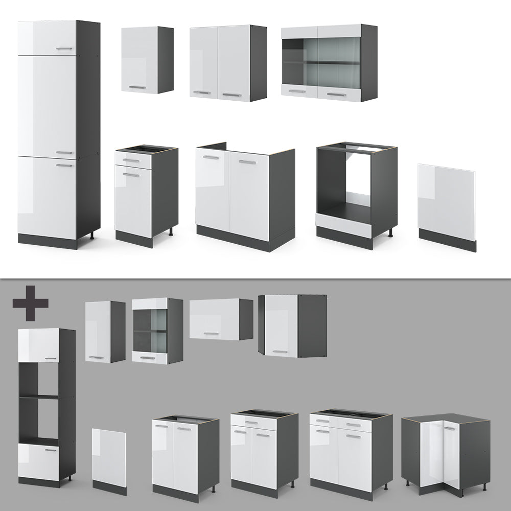 Vicco Cucina componibile Bianco lucido/antracite 300 cm , PL Rovere