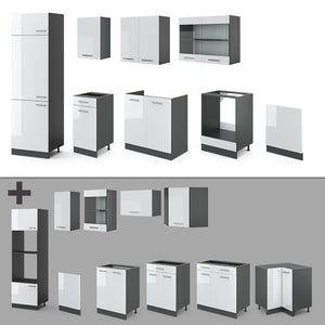 Vicco Cucina componibile Bianco lucido/antracite 300 cm , PL Marmo