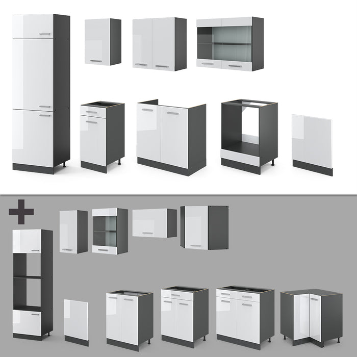 Vicco Cucina componibile Bianco lucido/antracite 300 cm , PL Antracite