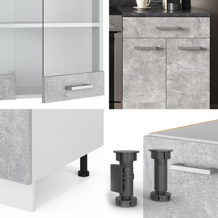 Vicco Cucina componibile Cemento/Bianco 200 cm senza piano di lavoro