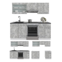 Vicco Cucina componibile Cemento/Bianco 200 cm senza piano di lavoro