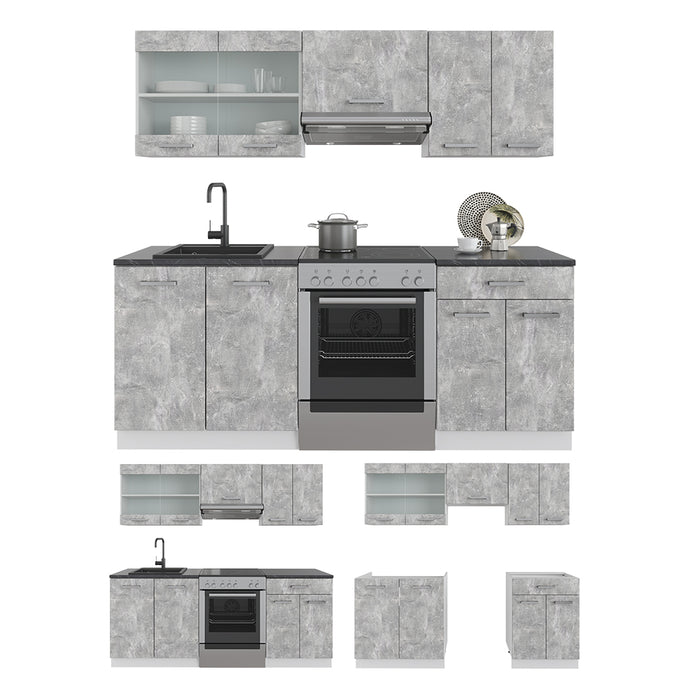 Vicco Cucina componibile Cemento/Bianco 200 cm , PL Marmo