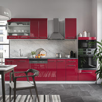 Vicco Cucina componibile Bordeaux lucido/bianco 300 cm con armadio alto, PL Marmo