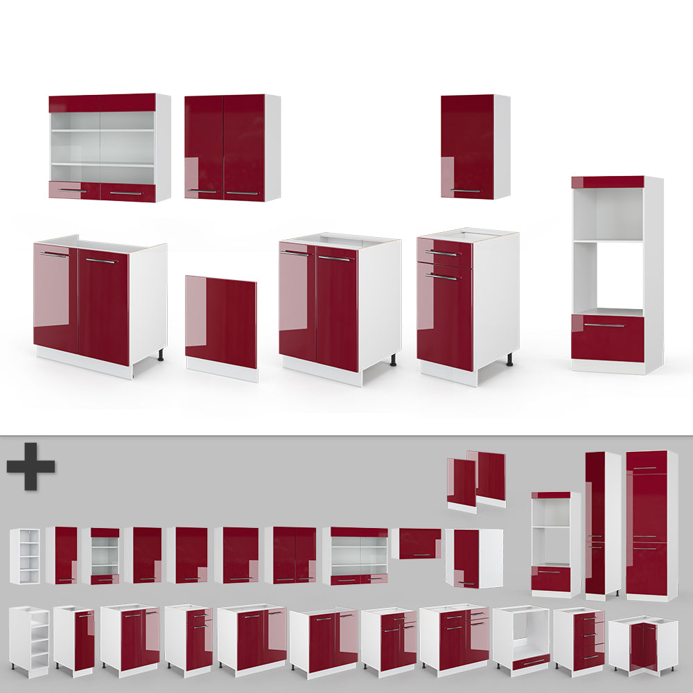 Vicco Cucina componibile Bordeaux lucido/bianco 300 cm con armadio alto, PL Antracite