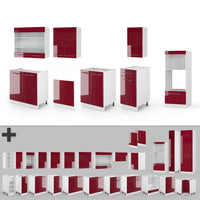 Vicco Cucina componibile Bordeaux lucido/bianco 300 cm con armadio alto, senza piano di lavoro