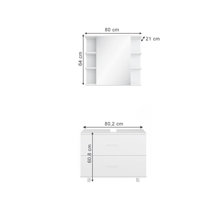 Vicco Set mobili bagno Bianco 2 parti, mobile base 80 cm