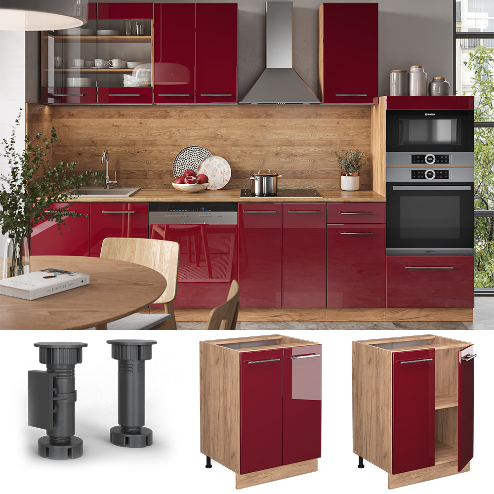 Vicco Mobiletto base cucina Rosso bordeaux lucido 60 cm senza piano di lavoro