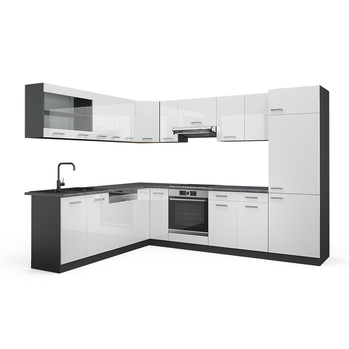 Vicco Cucina angolare completa Bianco lucido/antracite 227 x 287 cm , PL Antracite
